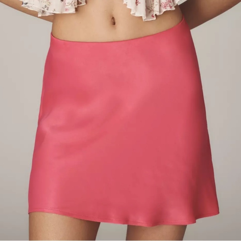 Anthropologie The Tilda Mini Slip Skirt Pink Satin NWT